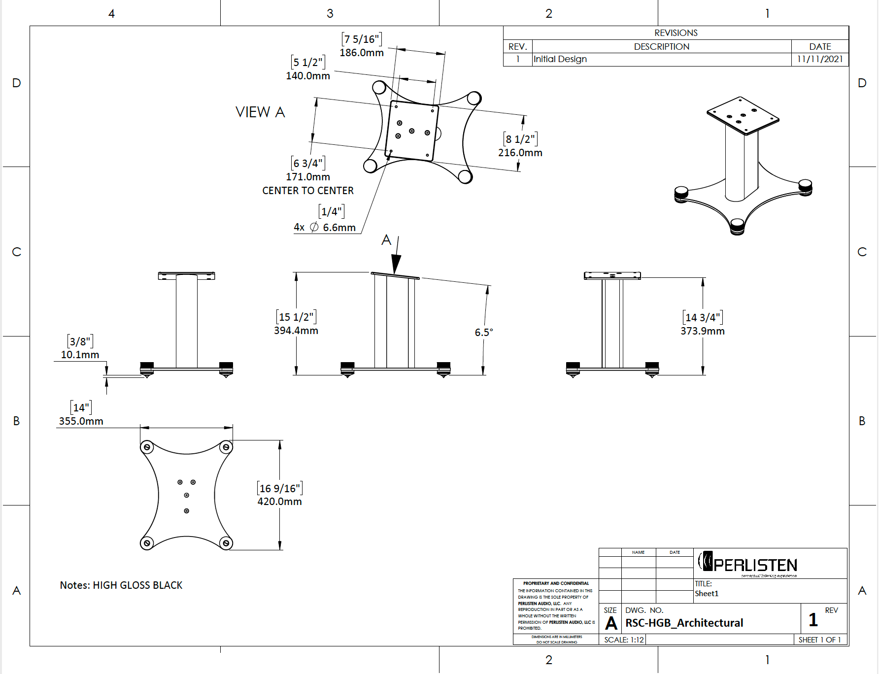 Perlisten RSC-HGB Center Speaker Stand for R Series - Single